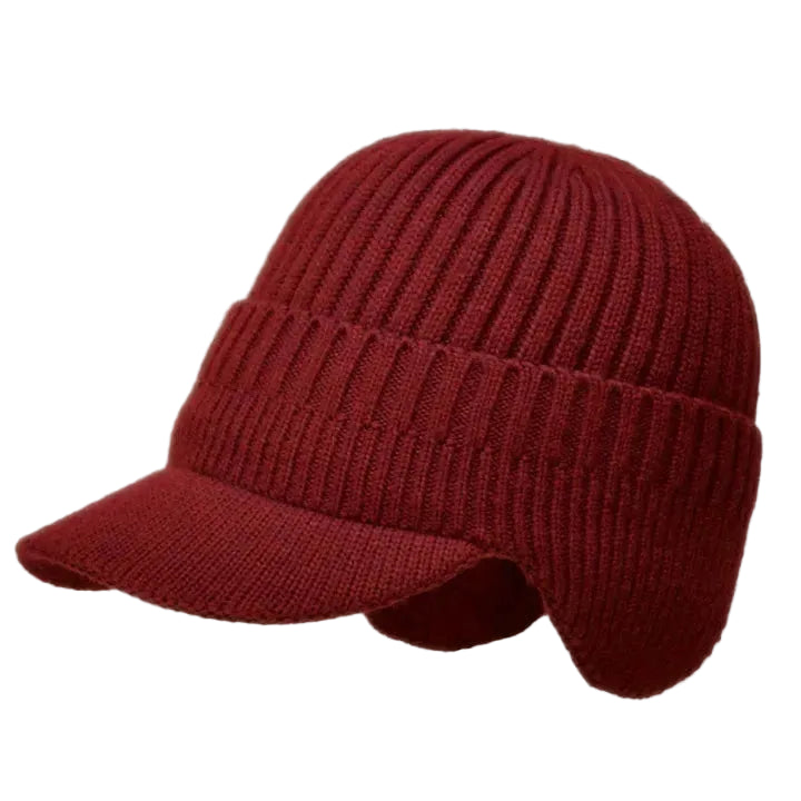 Knitted Winter Beanie with Visor & Ear Flaps