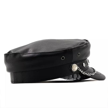 Anchor Black Leather Sailor Cap