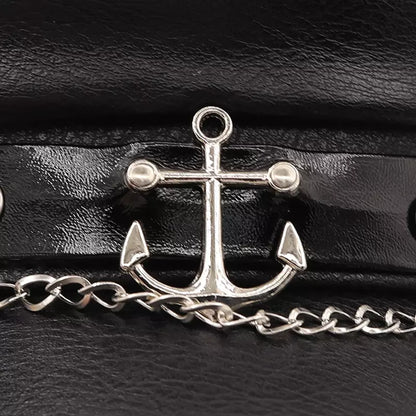 Anchor Black Leather Sailor Cap
