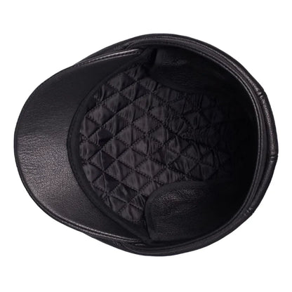 Atlanta Black Genuine Leather Earflaps Flat Cap