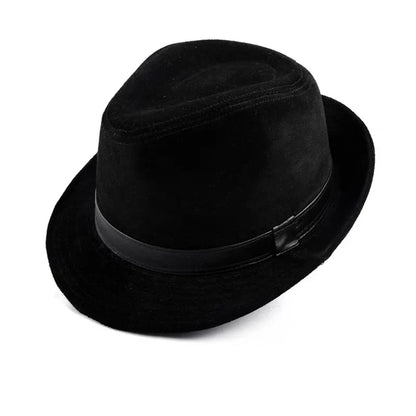 Bayeux Black Genuine Leather Trilby Hat