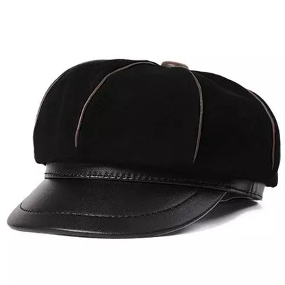 Bossier Black Genuine Leather Newsboy Cap
