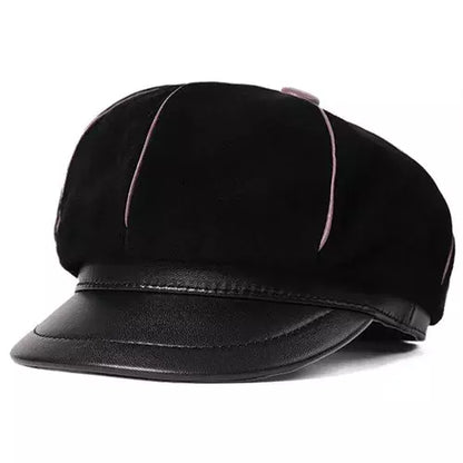 Bossier Black Genuine Leather Newsboy Cap