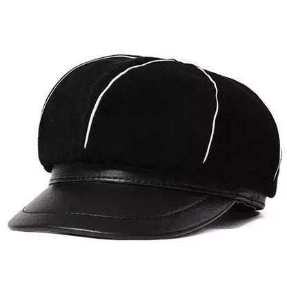 Bossier Black Genuine Leather Newsboy Cap