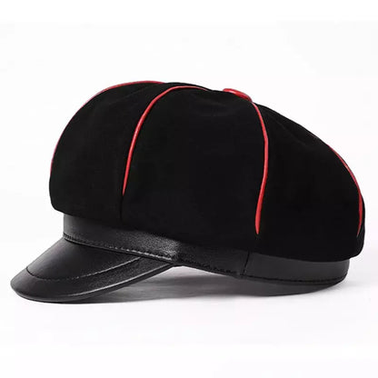 Bossier Black Genuine Leather Newsboy Cap