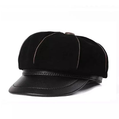 Bossier Black Genuine Leather Newsboy Cap