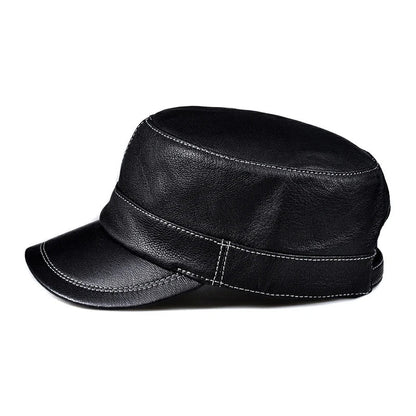 Broderick Black Genuine Leather Army Cap