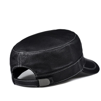 Broderick Black Genuine Leather Army Cap