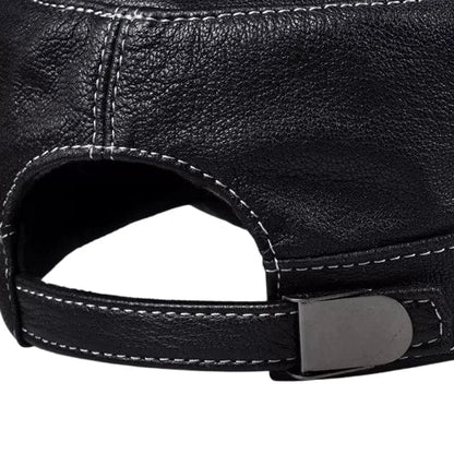 Broderick Black Genuine Leather Army Cap