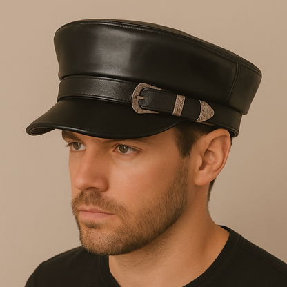 Carennac Black Leather Sailor Cap