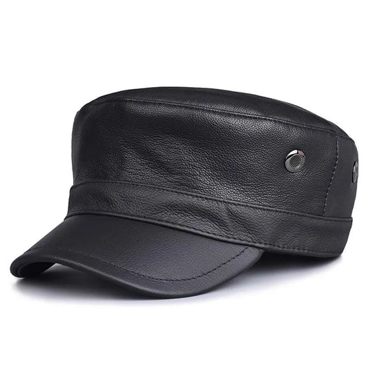 Chicago Plain Genuine Leather Army Cap