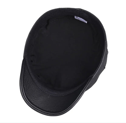 Chicago Plain Genuine Leather Army Cap