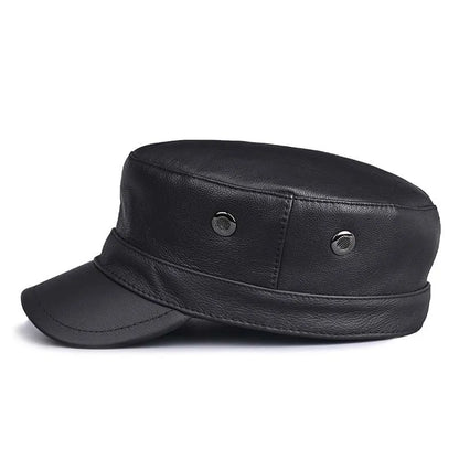Chicago Plain Genuine Leather Army Cap