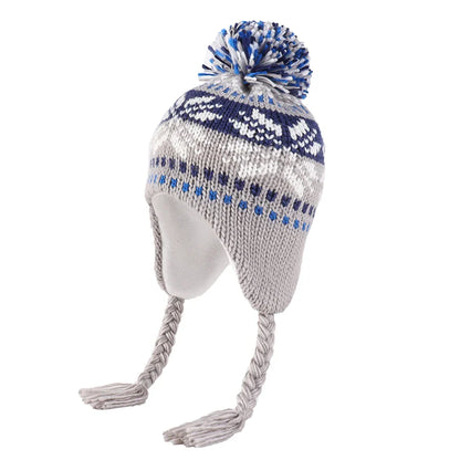 Christmas Kids Winter Earflaps Pom Pom Beanie