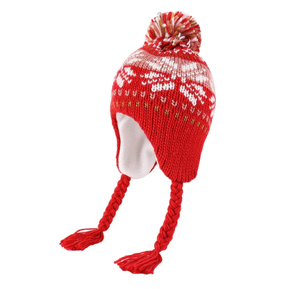 Christmas Kids Winter Earflaps Pom Pom Beanie