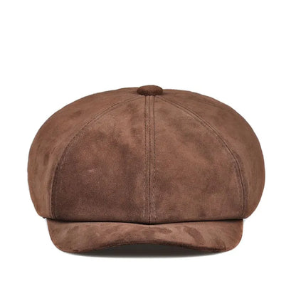 Coffee Genuine Suede Leather Newsboy Cap