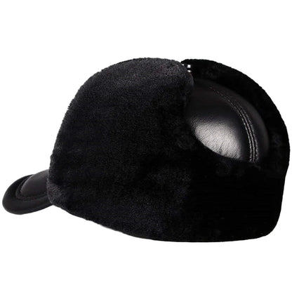 Davison Black Genuine Leather Trapper Bomber Hat