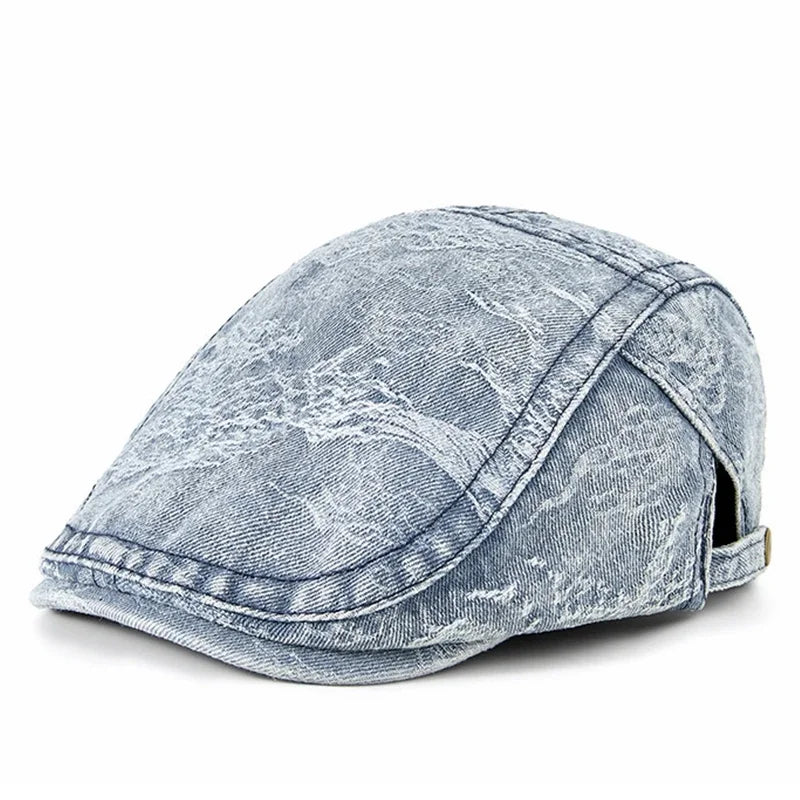 Dayton Distressed Denim Flat Cap