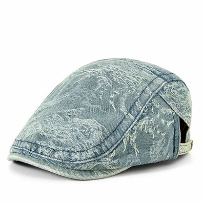 Dayton Distressed Denim Flat Cap