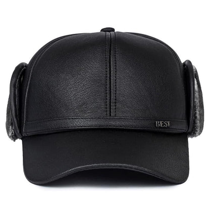 Earflaps Lined Leather Baseball Cap