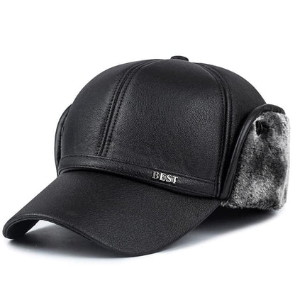Earflaps Lined Leather Baseball Cap