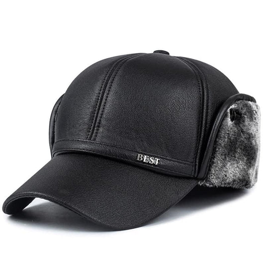 Earflaps Lined Leather Baseball Cap