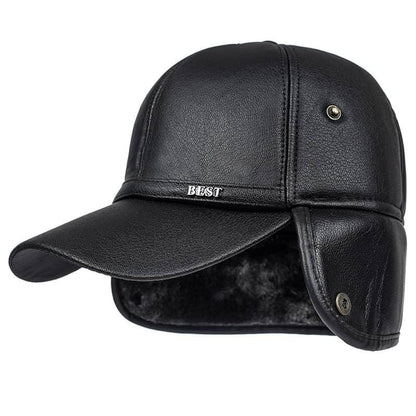 Earflaps Lined Leather Baseball Cap