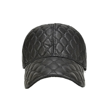 Frampton Black Padded Genuine Leather Baseball Cap