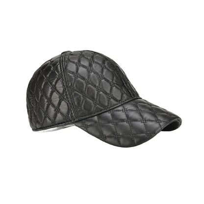 Frampton Black Padded Genuine Leather Baseball Cap