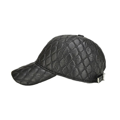 Frampton Black Padded Genuine Leather Baseball Cap