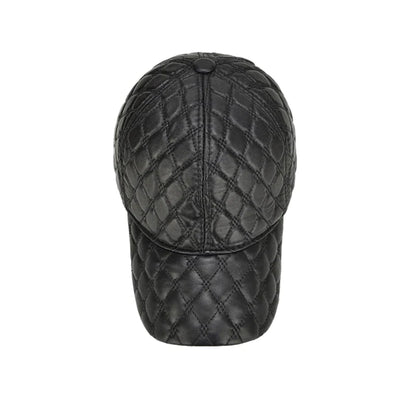 Frampton Black Padded Genuine Leather Baseball Cap