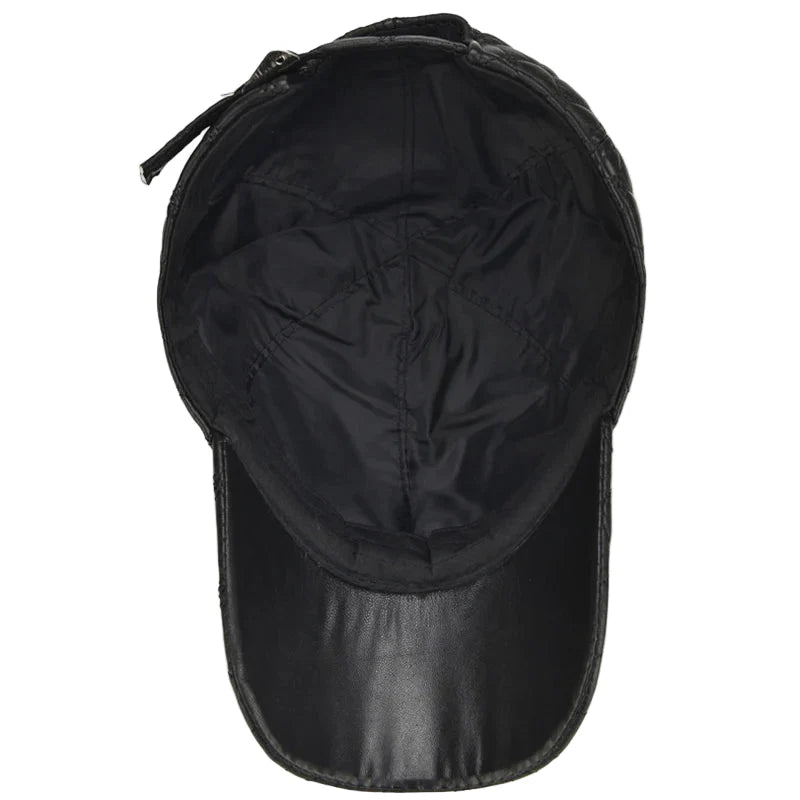 Frampton Black Padded Genuine Leather Baseball Cap