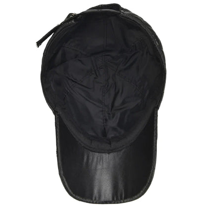 Frampton Black Padded Genuine Leather Baseball Cap