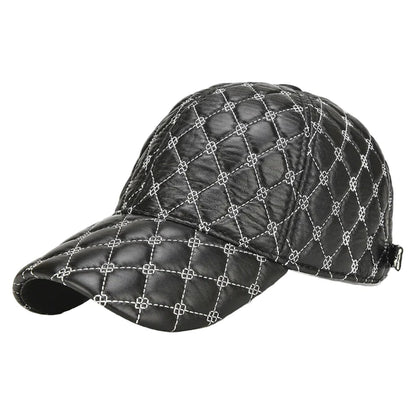 Frampton Black Padded Genuine Leather Baseball Cap