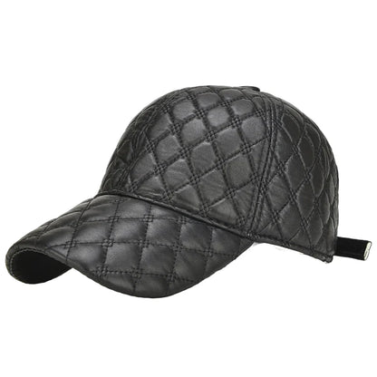 Frampton Black Padded Genuine Leather Baseball Cap