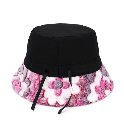 flowers-spring-daisies-fisherman-headwear-winter-furry-cold-protection-soft-adjustable