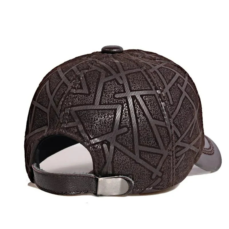 Irregular Stripes Genuine Leather Baseball Cap