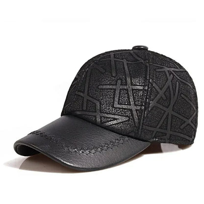 Irregular Stripes Genuine Leather Baseball Cap