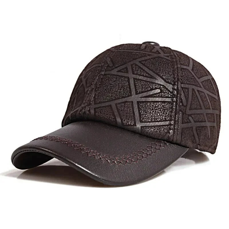 Irregular Stripes Genuine Leather Baseball Cap