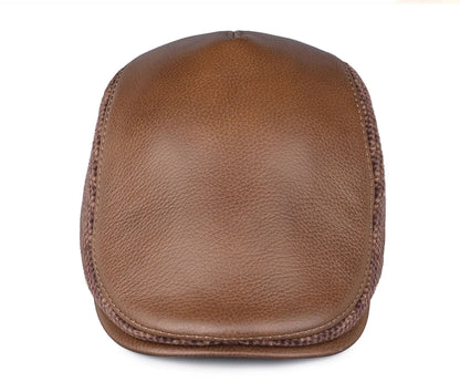 JM Houndstooth Genuine Leather Duckbill Flat Cap
