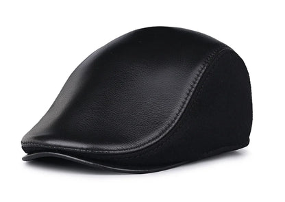 JM Houndstooth Genuine Leather Duckbill Flat Cap