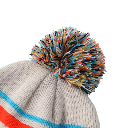 Jacquard Pompom Multicolor Striped Beanie