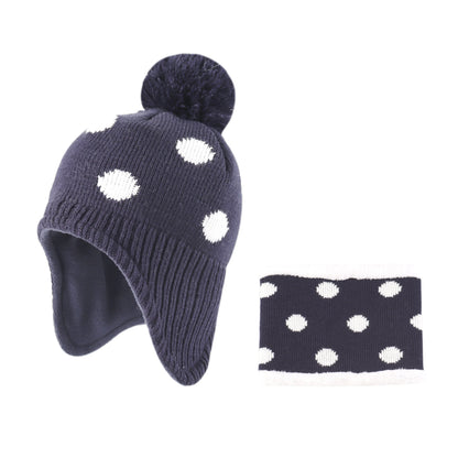 Kids Winter Dotted Earflaps Pom-Pom Beanie