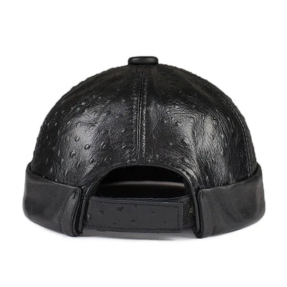Knurled Black Genuine Leather Docker Cap