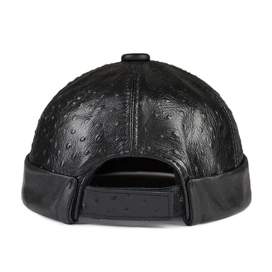 Knurled Black Genuine Leather Docker Cap