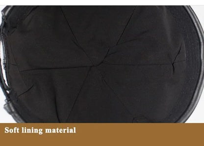 Knurled Black Genuine Leather Docker Cap