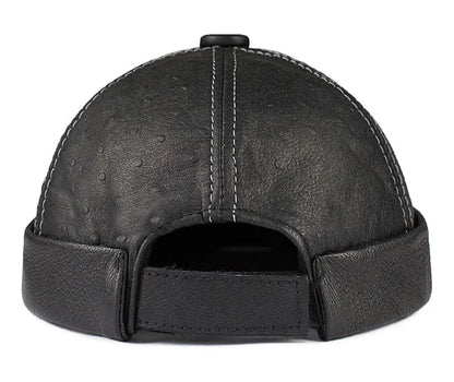 Knurled Black Genuine Leather Docker Cap