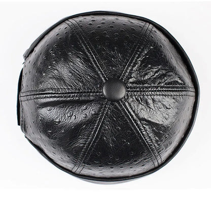 Knurled Black Genuine Leather Docker Cap