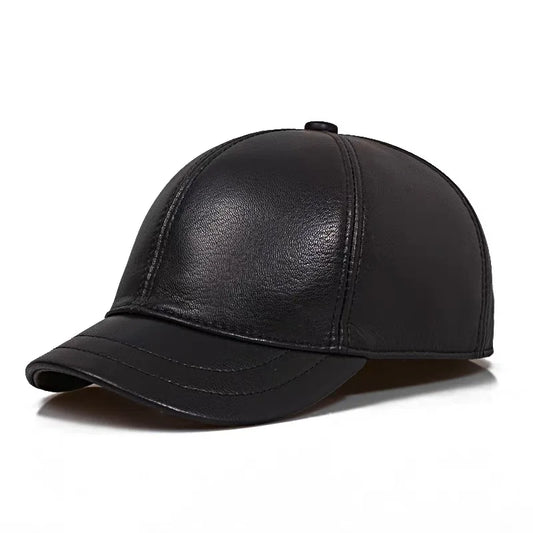 Larkin Short Brim Genuine Leather Baseball Cap