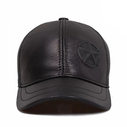 Larkin Short Brim Genuine Leather Baseball Cap